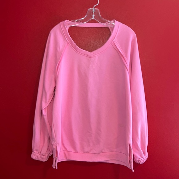POL Pink Open Back Sweatshirt w/Strappy Criss Cross & Oversized Sz S - Picture 2 of 7